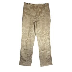 Newport News Vintage Gold Floral‎ Pants Jacquard Trousers Sz 10 Side Zip Roses